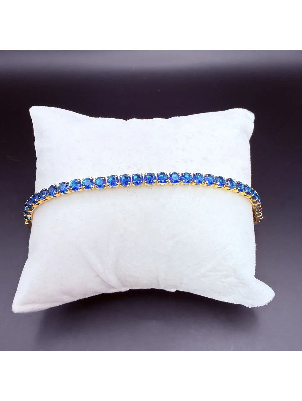 candy+clover bright blue crystal gold tone tennis bracelet